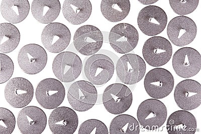 Pushpin thumbtack on white background closeup Stock Photo