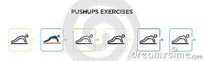Pushups exercises vector icon in 6 different modern styles. Black, two colored pushups exercises icons designed in filled, outline Vector Illustration