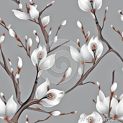 Pussywillow Branches Abstract On Gray Stock Photo