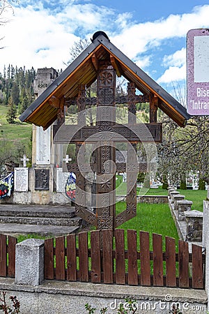 Traditional cross at a cemetery in Romania Editorial Stock Photo