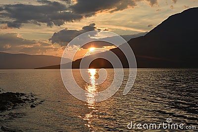 The Putorana plateau, sunset over lake Nakomaken. Stock Photo