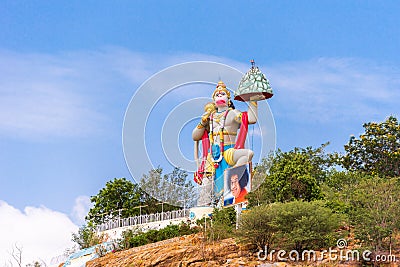 PUTTAPARTHI, ANDHRA PRADESH, INDIA - JULY 9, 2017: Hill View Stadium - Hanuman Statue. Copy space for text. Editorial Stock Photo