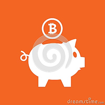 Putting bitcoin into saving piggy bank Vector Illustration