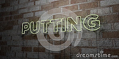 PUTTING - Glowing Neon Sign on stonework wall - 3D rendered royalty free stock illustration Cartoon Illustration