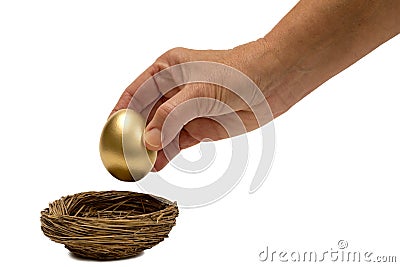 Putting Golden Egg In Nest Stock Photo