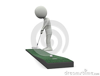 Putting golf ball to hole Cartoon Illustration