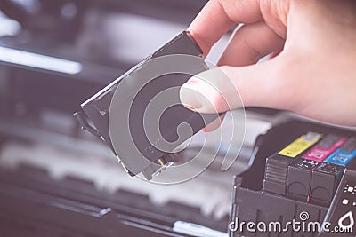 Refilling third party printer cartridges; inkjet Stock Photo