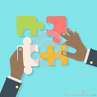 Putting puzzle pieces. Vector Illustration