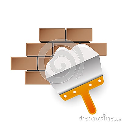 Putty knife construction with bricks Vector Illustration