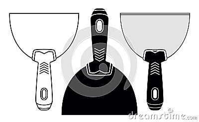 Putty Knife Set. Outline, Silhouette and Monochrome Drywall Trowel. Repair Tool Vector Illustration