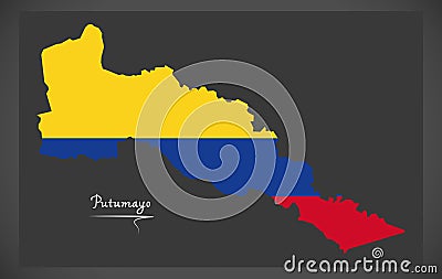 Putumayo map of Colombia with Colombian national flag illustration Vector Illustration