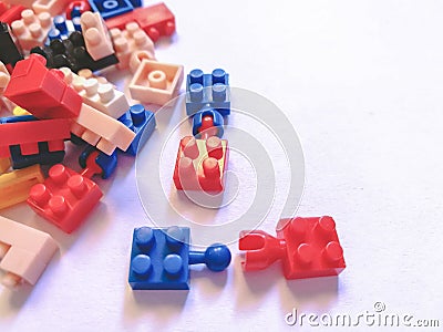 Puzzel plastic colorful. construction blocks or brick toy. Children concept of education, development and growth. Stock Photo