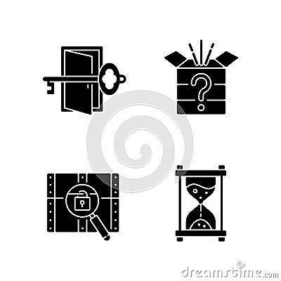 Puzzle black glyph icons set on white space Vector Illustration