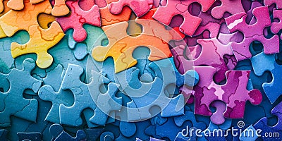 Puzzle brain network of colorful pieces enhancing cognitive functions and learning. Concept Puzzle Games, Cognitive Skills, Stock Photo