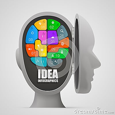 Puzzle brain in an open head Vector Illustration