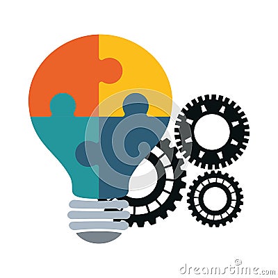 Puzzle bulb gears teamwork support design Vector Illustration