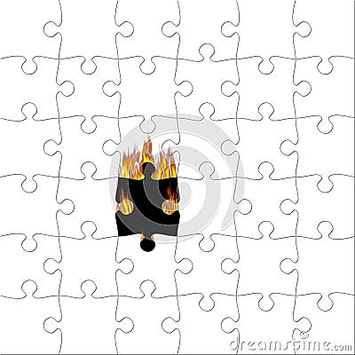 Puzzle with burning piece Stock Photo