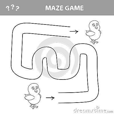 Puzzle for children, help to chicken find its way out of the maze Vector Illustration