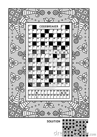 Puzzle and coloring activity page for adults Vector Illustration