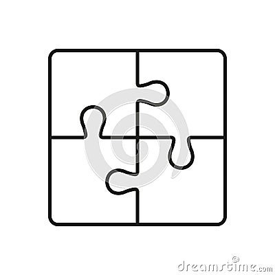 Puzzle, Combination Solution Line Icon. Jigsaw Square Pieces Match Linear Pictogram. Teamwork, Idea, Challenge Logic Vector Illustration