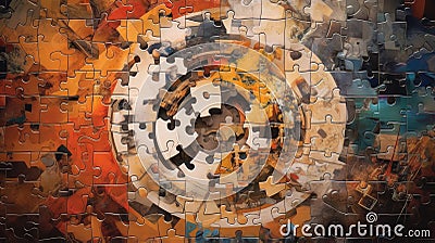 A puzzle coming together to form a coherent image, representing the synthesis of fragmented information into a comprehensive whole Stock Photo
