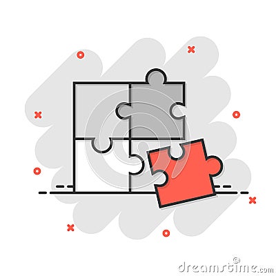 Puzzle compatible icon in comic style. Jigsaw agreement vector cartoon illustration on white isolated background. Cooperation Vector Illustration