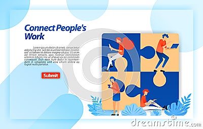 Puzzle that connects people work. find best team in partnership and teamwork in determining corporate structure. vector illustrati Vector Illustration
