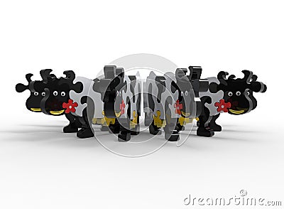 Puzzle cows array Cartoon Illustration