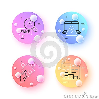 Puzzle, Fake news and Inventory report minimal line icons. For web application, printing. Vector Vector Illustration