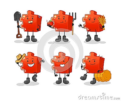 Puzzle farmer group character. cartoon mascot vector Vector Illustration