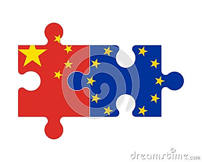 Puzzle of flags of China and European Union, vector Vector Illustration
