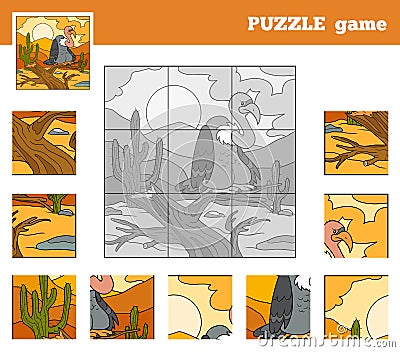 Puzzle Game for children with animals (vulture) Vector Illustration