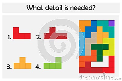 Puzzle game with colorful details for children, choose needed detail, easy level, education game for kids, preschool worksheet Stock Photo