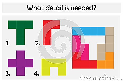 Puzzle game with colorful details for children, choose needed detail, easy level, education game for kids, preschool worksheet Stock Photo