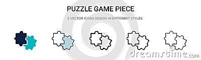 Puzzle game piece icon in filled, thin line, outline and stroke style. Vector illustration of two colored and black puzzle game Vector Illustration