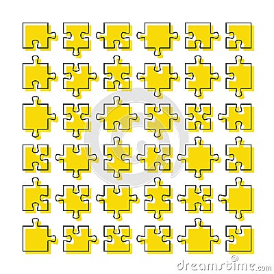 Puzzle game 36 pieces. Abstract jigsaw grid section frame, colored line details, business teamwork metaphor. Vector set Vector Illustration