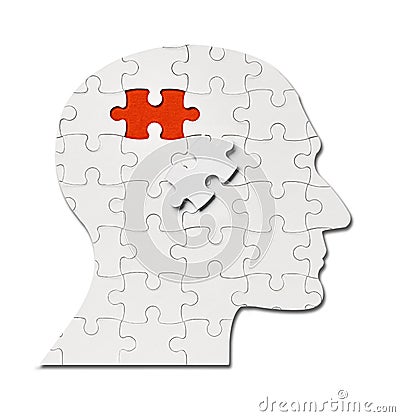 Puzzle game solution head silhouette mind brain Stock Photo