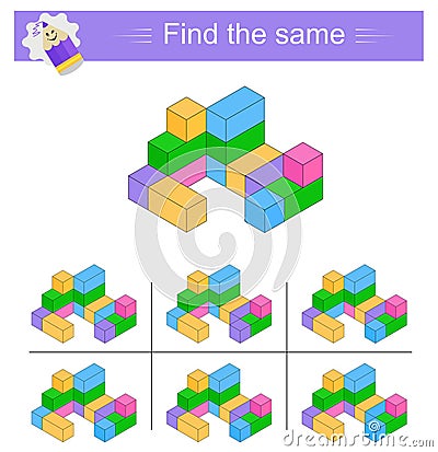 Puzzle game. Task for development of attention and logic. Need to find same group of cubes. Vector illustration Vector Illustration
