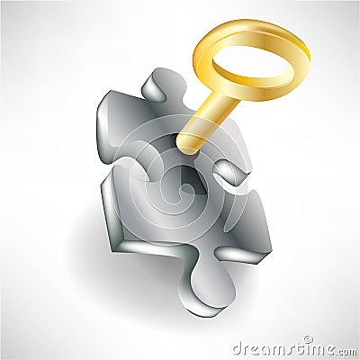 Puzzle and golden key Vector Illustration