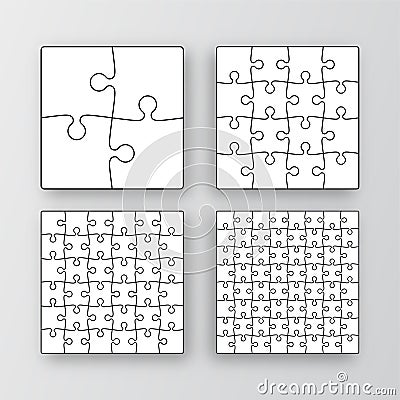 Puzzle grid set. Collection of different sizes jigsaw outline templates. Simple mosaic layout with separate shapes Vector Illustration