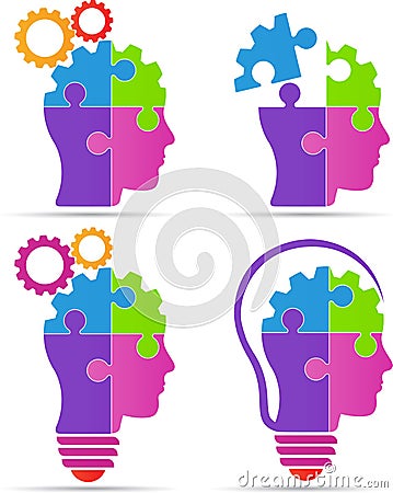 Puzzle head brain gear bulb Vector Illustration