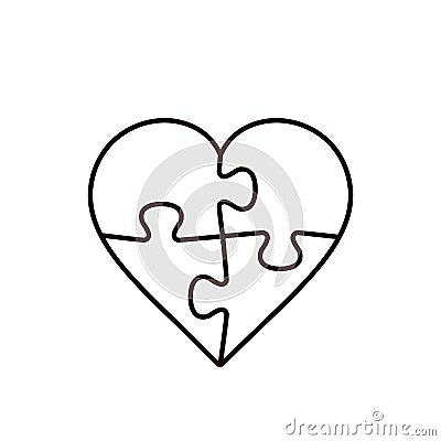 Puzzle Heart four piece line illustration, vector outline object isolated on white background Vector Illustration