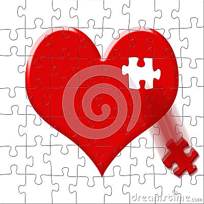 Puzzle-heart with the lost slice Stock Photo