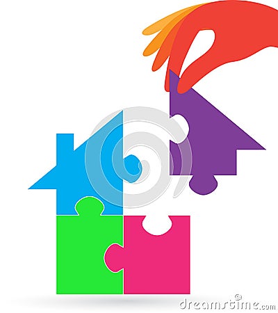 Puzzle home with hand Vector Illustration