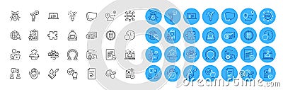 Puzzle, Inspect and Approved checklist line icons pack. For web app. Color icon buttons. Vector Stock Photo