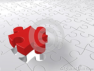 Puzzle Last Piece Coming Down, Jigsaw Concept, White Background Stock Photo