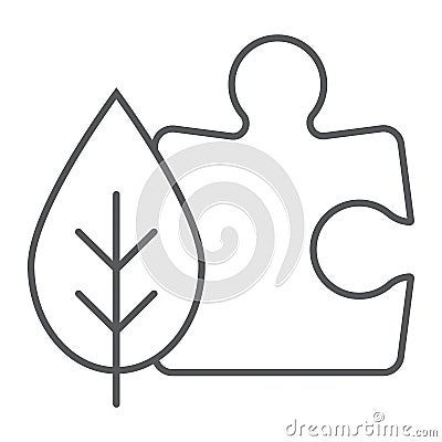 Puzzle with leaf thin line icon, ecology Vector Illustration