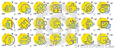 Puzzle line icons. Jigsaw Challenge, Business Strategy, Puzzle Pieces icons. Solution, Decide or Solve problem. Vector Vector Illustration