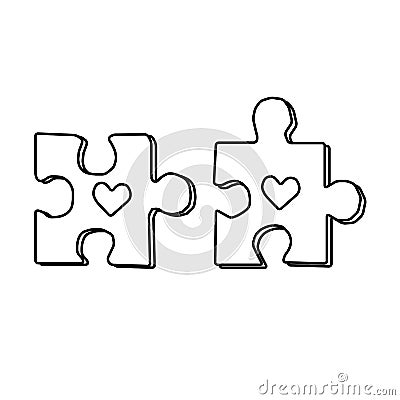 Puzzle WITH LOVE HEARTS icon. Simple BLACK AND WHITE illustration ON WHITE BACKROUND Cartoon Illustration