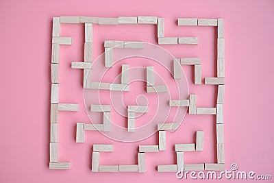 Puzzle maze wood block Stock Photo
